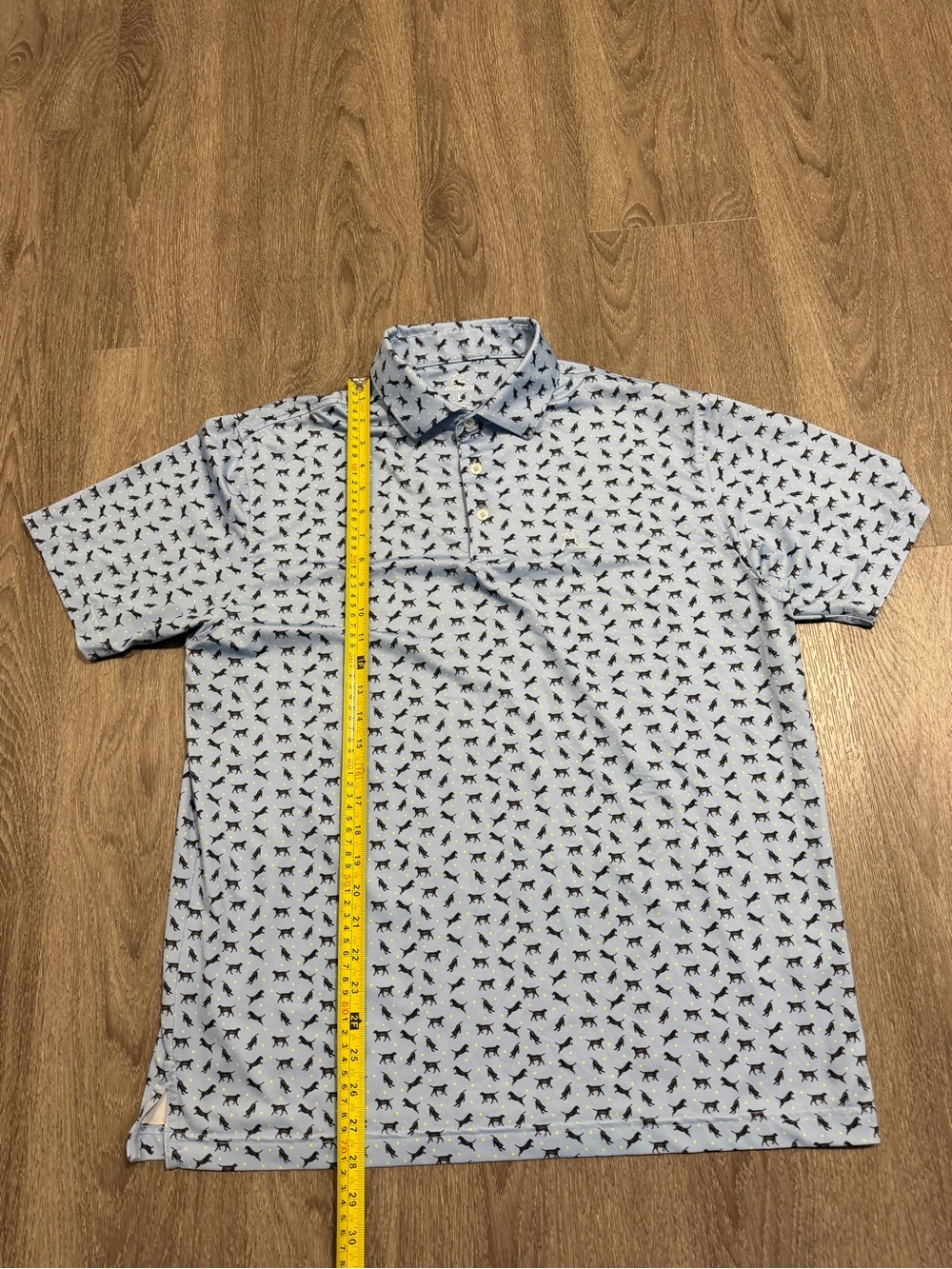 Rhoback Polo Shirt Mens Large Blue Lab Dog Print Golf Performance Stretch Top - Picture 3 of 5